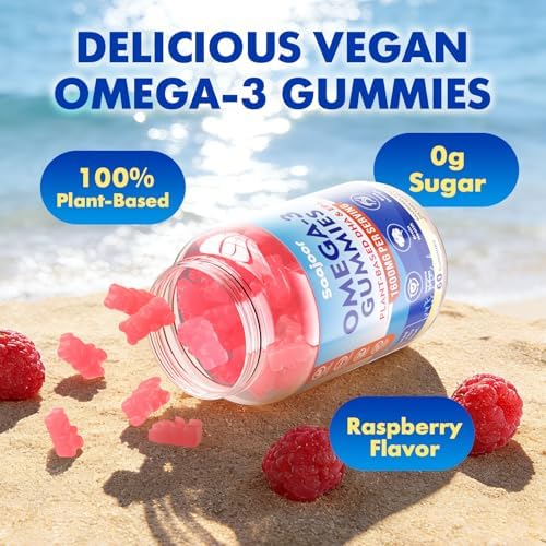 Paquete de 2 gomitas veganas Omega-3 de 1000mg para adultos - Suplemento sin azúcar con 400mg de DHA y 600mg de EPA, vitaminas A, C, E y zinc - 120 - imagen 6