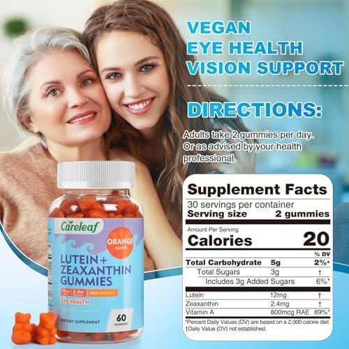 Suplementos Veganos de Luteína y Zeaxantina Careleaf, Gomas de Luteína para Alivio de Ojos Secos y Visión Clara, Vitaminas para Ojos, 60 Unidades, - imagen 2
