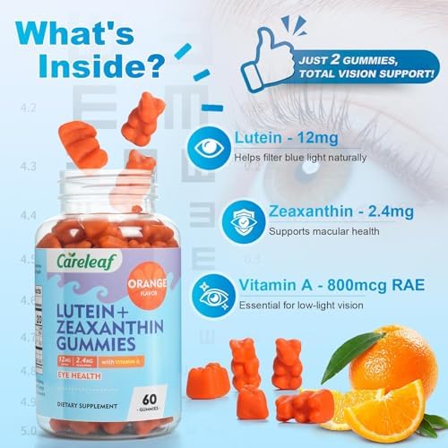Suplementos Veganos de Luteína y Zeaxantina Careleaf, Gomas de Luteína para Alivio de Ojos Secos y Visión Clara, Vitaminas para Ojos, 60 Unidades, - imagen 5