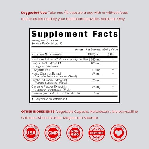 Suplementos para la Circulación Sanguínea con Diosmina y Más (150 Cápsulas) - Apoyo para Venas Varicosas y Arañitas - Vegano y Sin OGM - Fabricado en - imagen 6