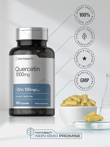 Horbäach Quercetina 1000mg | 100 Cápsulas | Con 100mg de Zinc | Suplemento No Transgénico y Libre de Gluten | Fórmula de Alta Potencia - imagen 6