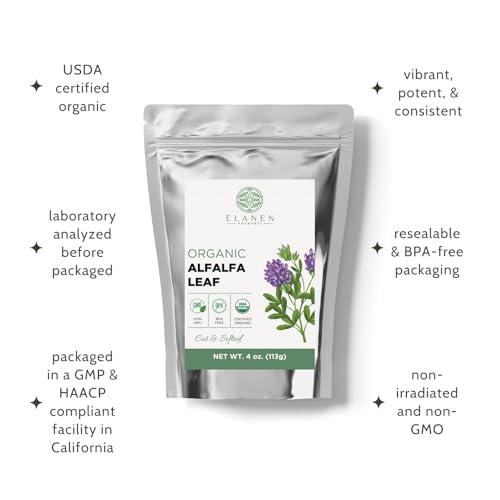 Hoja de Alfalfa Orgánica 4 oz. (113g), Té de Hierba Suelta Orgánico Certificado USDA, Medicago Sativa, Cortada y Tamizada - imagen 4
