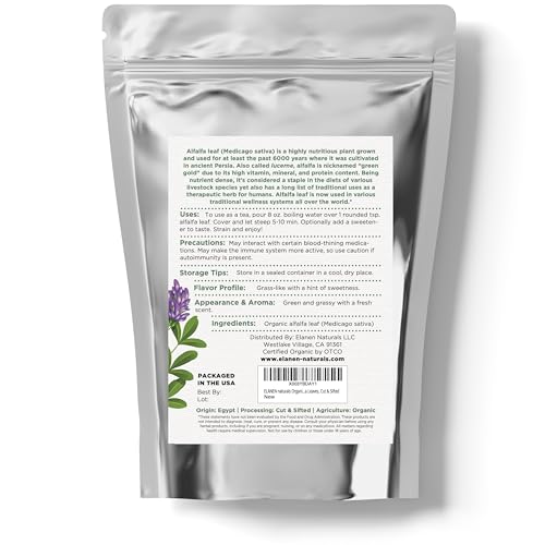Hoja de Alfalfa Orgánica 4 oz. (113g), Té de Hierba Suelta Orgánico Certificado USDA, Medicago Sativa, Cortada y Tamizada - imagen 8