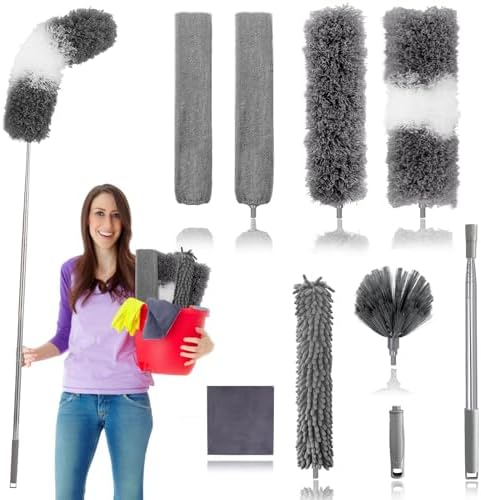 Dusters para Limpiar, 9 Piezas de Plumero con Extensión de Hasta 100'', Plumero Flexible y Extensible para Ventiladores, Techos Altos, Persianas, - imagen 1
