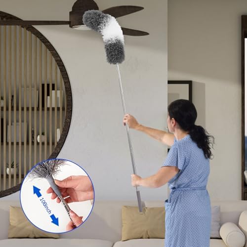 Dusters para Limpiar, 9 Piezas de Plumero con Extensión de Hasta 100'', Plumero Flexible y Extensible para Ventiladores, Techos Altos, Persianas, - imagen 2