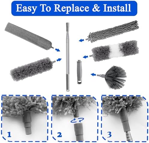 Dusters para Limpiar, 9 Piezas de Plumero con Extensión de Hasta 100'', Plumero Flexible y Extensible para Ventiladores, Techos Altos, Persianas, - imagen 4