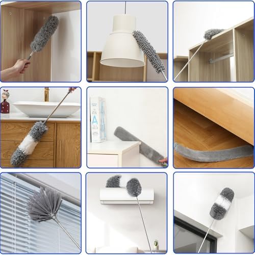 Dusters para Limpiar, 9 Piezas de Plumero con Extensión de Hasta 100'', Plumero Flexible y Extensible para Ventiladores, Techos Altos, Persianas, - imagen 7