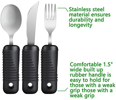 Utensilios Adaptativos YPC, Cubiertos de Fácil Agarre, Juego de 3 Piezas: Tenedor, Cuchara y Cuchillo para Adultos, Personas Mayores y con Temblor - imagen 3