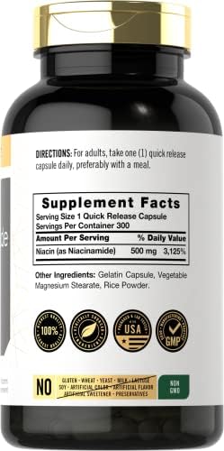 Cápsulas de Niacinamida Carlyle 500mg | 300 Contenido | Suplemento de Vitamina B3 | Libre de GMO y Gluten - imagen 2