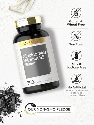 Cápsulas de Niacinamida Carlyle 500mg | 300 Contenido | Suplemento de Vitamina B3 | Libre de GMO y Gluten - imagen 4