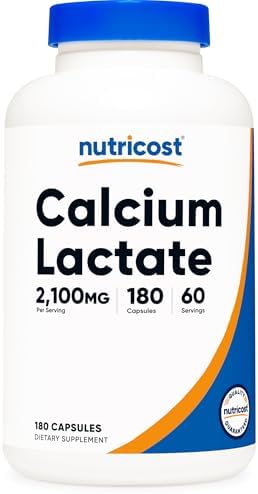 Calcio Lactato Nutricost 2,100mg; 180 Cápsulas - Vegano, Sin OGM y Libre de Gluten, 60 Porciones - imagen 1