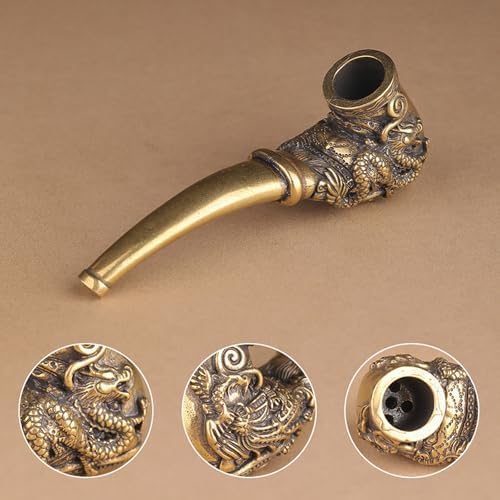 Pipa de Tabaco Mini Artesanal de Bronce Vintage MrPyer 4.3″ - Elegantes Grabados de Dragón y Fénix, 5 Pantallas, Estuche y Limpiador 3 en 1 - imagen 5