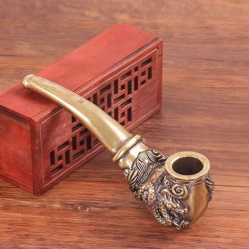 Pipa de Tabaco Mini Artesanal de Bronce Vintage MrPyer 4.3″ - Elegantes Grabados de Dragón y Fénix, 5 Pantallas, Estuche y Limpiador 3 en 1 - imagen 6