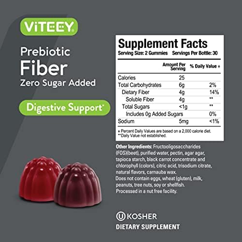 Gomitas de Fibra Prebiótica Viteey para Adultos, 4g - Suplemento Digestivo Vegano y Sin Gluten - 60 Piezas, Sin Azúcar Añadido - imagen 4