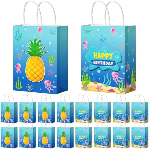 Bolsas de Regalo de Papel Denwiller de 16 Piezas con Diseño de Piña Oceánica, Medusas y Algas para Fiestas de Cumpleaños y Baby Shower - imagen 1
