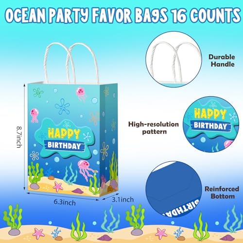 Bolsas de Regalo de Papel Denwiller de 16 Piezas con Diseño de Piña Oceánica, Medusas y Algas para Fiestas de Cumpleaños y Baby Shower - imagen 2