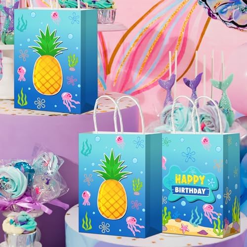 Bolsas de Regalo de Papel Denwiller de 16 Piezas con Diseño de Piña Oceánica, Medusas y Algas para Fiestas de Cumpleaños y Baby Shower - imagen 3