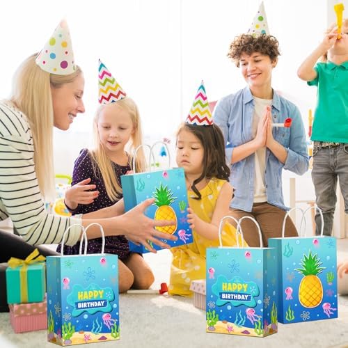 Bolsas de Regalo de Papel Denwiller de 16 Piezas con Diseño de Piña Oceánica, Medusas y Algas para Fiestas de Cumpleaños y Baby Shower - imagen 4