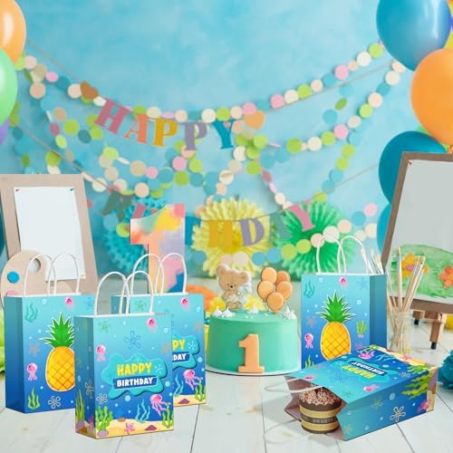 Bolsas de Regalo de Papel Denwiller de 16 Piezas con Diseño de Piña Oceánica, Medusas y Algas para Fiestas de Cumpleaños y Baby Shower - imagen 5