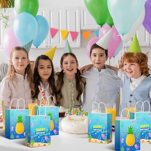 Bolsas de Regalo de Papel Denwiller de 16 Piezas con Diseño de Piña Oceánica, Medusas y Algas para Fiestas de Cumpleaños y Baby Shower - imagen 6