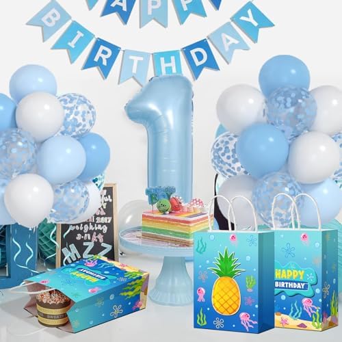 Bolsas de Regalo de Papel Denwiller de 16 Piezas con Diseño de Piña Oceánica, Medusas y Algas para Fiestas de Cumpleaños y Baby Shower - imagen 7