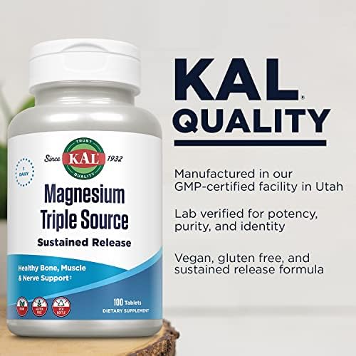 Suplemento KAL Complejo de Magnesio de Triple Fuente - Citrato, Malato y Óxido para Hombres y Mujeres, Liberación Prolongada para Corazón, Huesos, - imagen 4