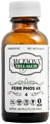 Sal de Celular #4 Ferr phos 6X de Jackson's (Botella de 500 Pellets) – Certificado Vegano, Libre de Lactosa, Sal de Schuessler Ferrum Phosphoricum 6X - imagen 1