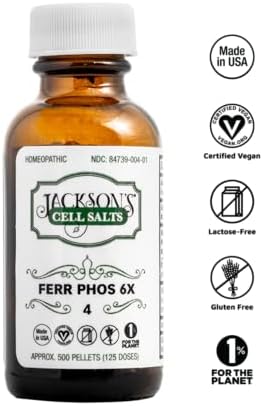 Sal de Celular #4 Ferr phos 6X de Jackson's (Botella de 500 Pellets) – Certificado Vegano, Libre de Lactosa, Sal de Schuessler Ferrum Phosphoricum 6X - imagen 2