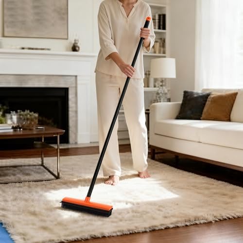 CLEANHOME Escoba de Goma para Pelo de Mascotas en Alfombra y Escaleras, Mango Ajustable, Herramienta para Remover Pelo de Perro y Gato en Pisos de - imagen 2