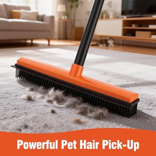 CLEANHOME Escoba de Goma para Pelo de Mascotas en Alfombra y Escaleras, Mango Ajustable, Herramienta para Remover Pelo de Perro y Gato en Pisos de - imagen 3