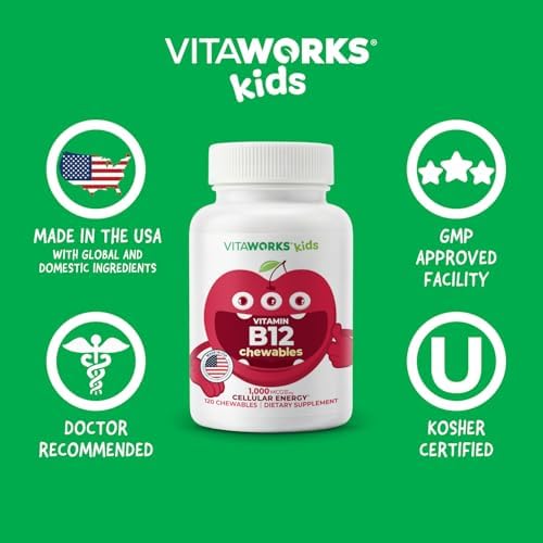 VitaWorks Vitamina B12 para Niños 1000 mcg Tabletas Masticables, Suplemento Vegano, Sabor Cereza, Sin OGM, Sin Gluten, 120 Masticables - imagen 6