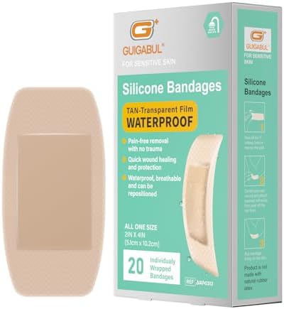 G+ GUIGABUL Curitas de Silicón para Piel Sensible, Tamaño Grande, 20 Piezas, Retiro Sin Dolor, Impermeables y Hipoalergénicas, 2x4 - imagen 1