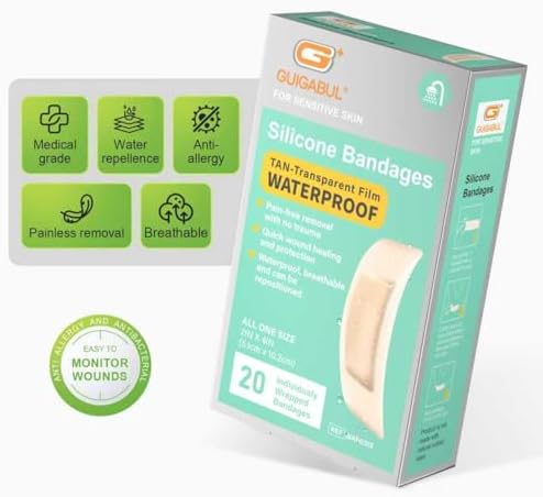 G+ GUIGABUL Curitas de Silicón para Piel Sensible, Tamaño Grande, 20 Piezas, Retiro Sin Dolor, Impermeables y Hipoalergénicas, 2x4 - imagen 6