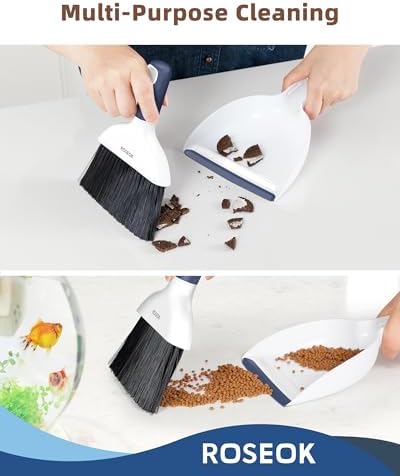 Set de Escoba y Recogedor Mini ROSEOK para Limpieza, Compacto para Escritorio, Cocina, Oficina y Auto, Azul Marino, 1 Paquete - imagen 5