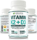 Vitaminas K2 + D3 (5000UI) 90 Cápsulas Veganas de MK-7 y Colecalciferol (Con BioPerine) – Suministro para 3 Meses para Corazón Saludable y Huesos - imagen 1