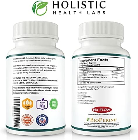 Vitaminas K2 + D3 (5000UI) 90 Cápsulas Veganas de MK-7 y Colecalciferol (Con BioPerine) – Suministro para 3 Meses para Corazón Saludable y Huesos - imagen 3