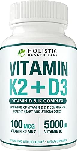 Vitaminas K2 + D3 (5000UI) 90 Cápsulas Veganas de MK-7 y Colecalciferol (Con BioPerine) – Suministro para 3 Meses para Corazón Saludable y Huesos - imagen 4