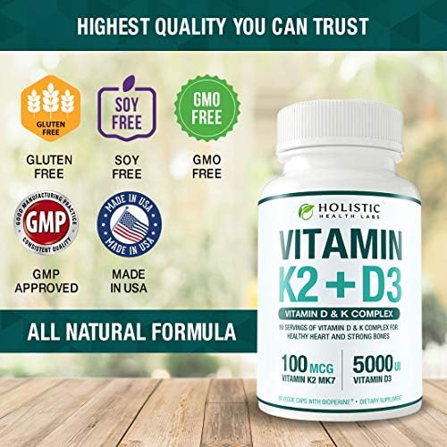 Vitaminas K2 + D3 (5000UI) 90 Cápsulas Veganas de MK-7 y Colecalciferol (Con BioPerine) – Suministro para 3 Meses para Corazón Saludable y Huesos - imagen 7