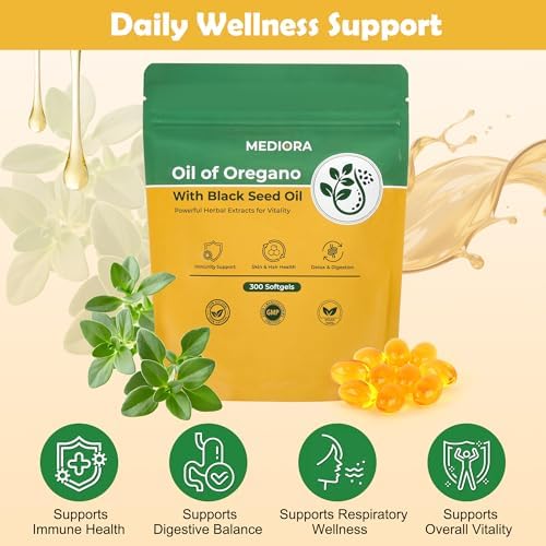 Mediora Aceite de Orégano con Aceite de Semilla Negra en Softgels, 300 Cápsulas, 2 en 1 Orgánicas para Digestión e Inmunidad, Libre de Gluten y No GMO - imagen 4