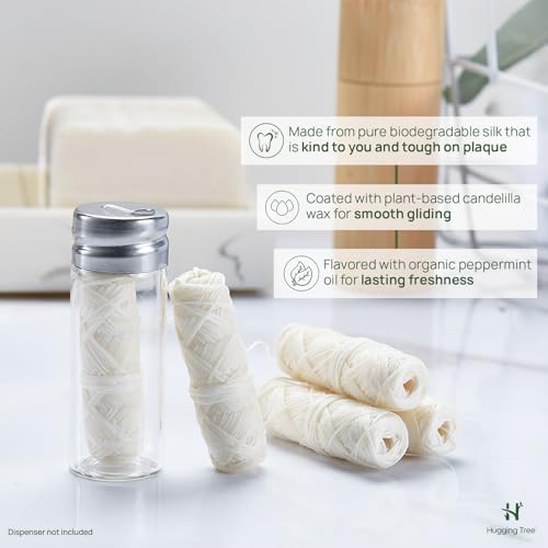 HUGGING TREE Refil de Hilo Dental de Seda Natural | Hilo Dental Libre de PFAS | Biodegradable y Cero Residuos | Menta (5 Paquetes, 33 Yardas Cada Uno) - imagen 2