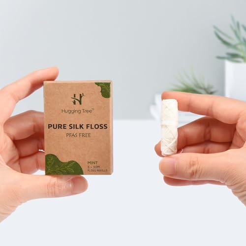 HUGGING TREE Refil de Hilo Dental de Seda Natural | Hilo Dental Libre de PFAS | Biodegradable y Cero Residuos | Menta (5 Paquetes, 33 Yardas Cada Uno) - imagen 5