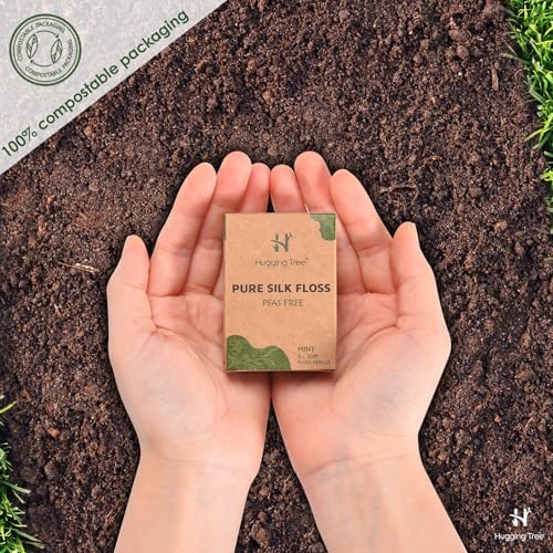 HUGGING TREE Refil de Hilo Dental de Seda Natural | Hilo Dental Libre de PFAS | Biodegradable y Cero Residuos | Menta (5 Paquetes, 33 Yardas Cada Uno) - imagen 7