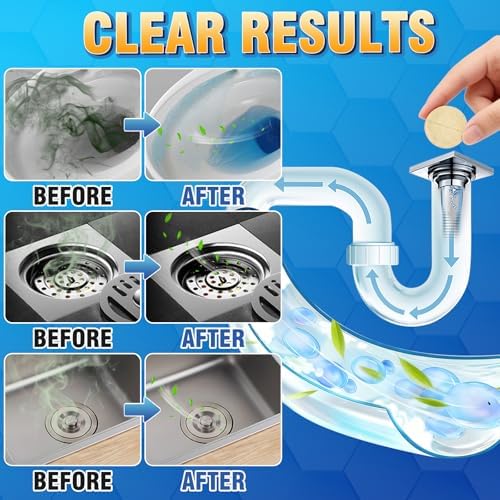 Tabletas Limpiadoras y Desodorantes para Desechos, 25 Piezas, Limpiador de Desagües Espumoso, Elimina Residuos y Olores en Cocina, Baño y WC, - imagen 4