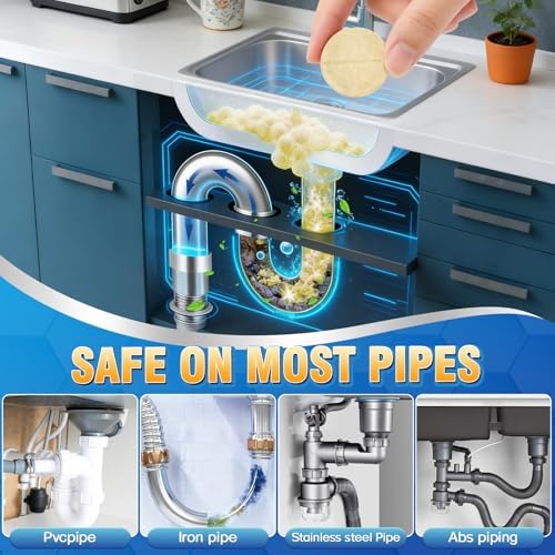 Tabletas Limpiadoras y Desodorantes para Desechos, 25 Piezas, Limpiador de Desagües Espumoso, Elimina Residuos y Olores en Cocina, Baño y WC, - imagen 6
