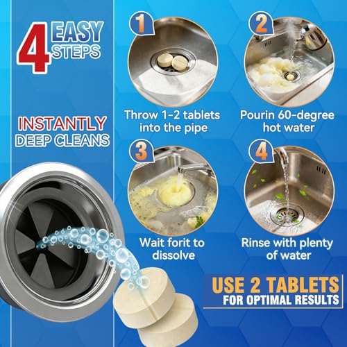 Tabletas Limpiadoras y Desodorantes para Desechos, 25 Piezas, Limpiador de Desagües Espumoso, Elimina Residuos y Olores en Cocina, Baño y WC, - imagen 7
