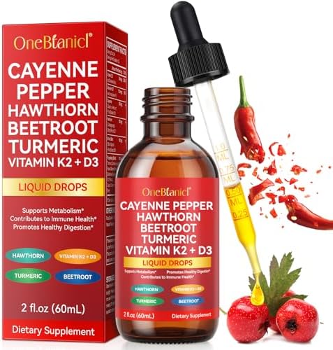 Suplemento Líquido de Gotas de Pimienta de Cayena, Cúrcuma, Baya de Espino, Canela de Ceilán, Ginseng Panax Orgánico y Extracto de Berberina, 2 Oz - imagen 1