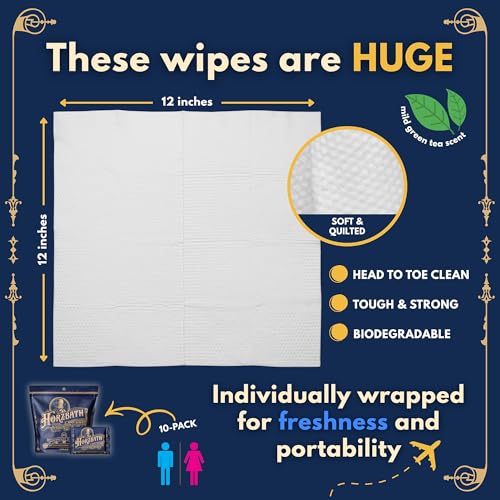 Toallitas Corporales Horzbath BIG Individuales - 12 x 12 Toallitas de Ducha Extra Grandes para Hombres y Mujeres - 10 Paquetes para Gimnasio, Camping - imagen 4