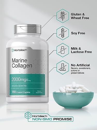 Horbäach Péptidos de Colágeno Marino 2000mg | 180 Cápsulas | Tipo 1 con Calcio | Suplemento Libre de OGM y Gluten - imagen 5