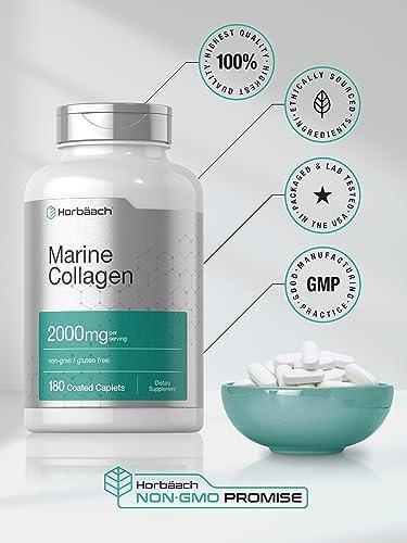Horbäach Péptidos de Colágeno Marino 2000mg | 180 Cápsulas | Tipo 1 con Calcio | Suplemento Libre de OGM y Gluten - imagen 6