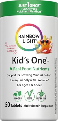 Rainbow Light Kids One + Multivitamínico | 50 Tabletas Masticables | Con Hierro y Probióticos Amigables para el Estómago | Sabor Fruta Punch | - imagen 1